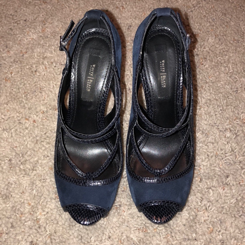 White House | Black Market navy peep toe heels